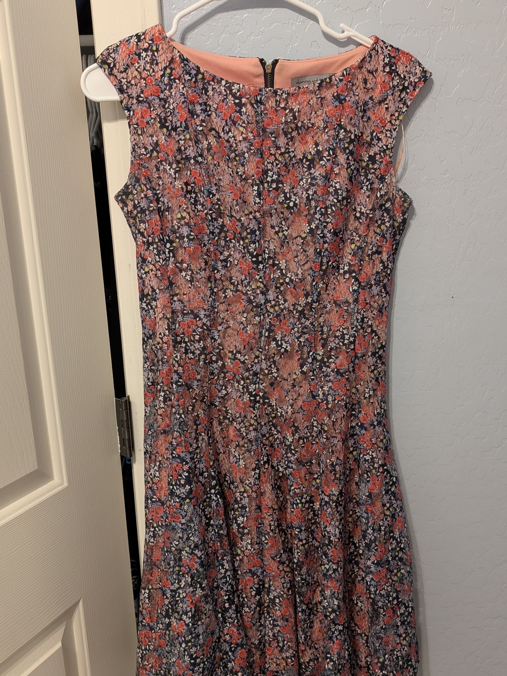 Danny & Nicole Floral Midi Dress in Coral and Navy
